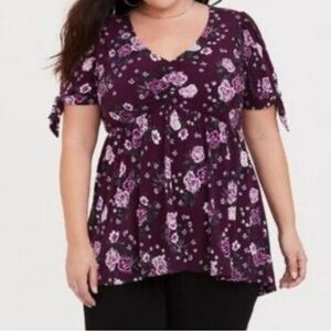 Plus Size 3x Floral Short Sleeve Top Plum With Pink Flowers High Low Torrid